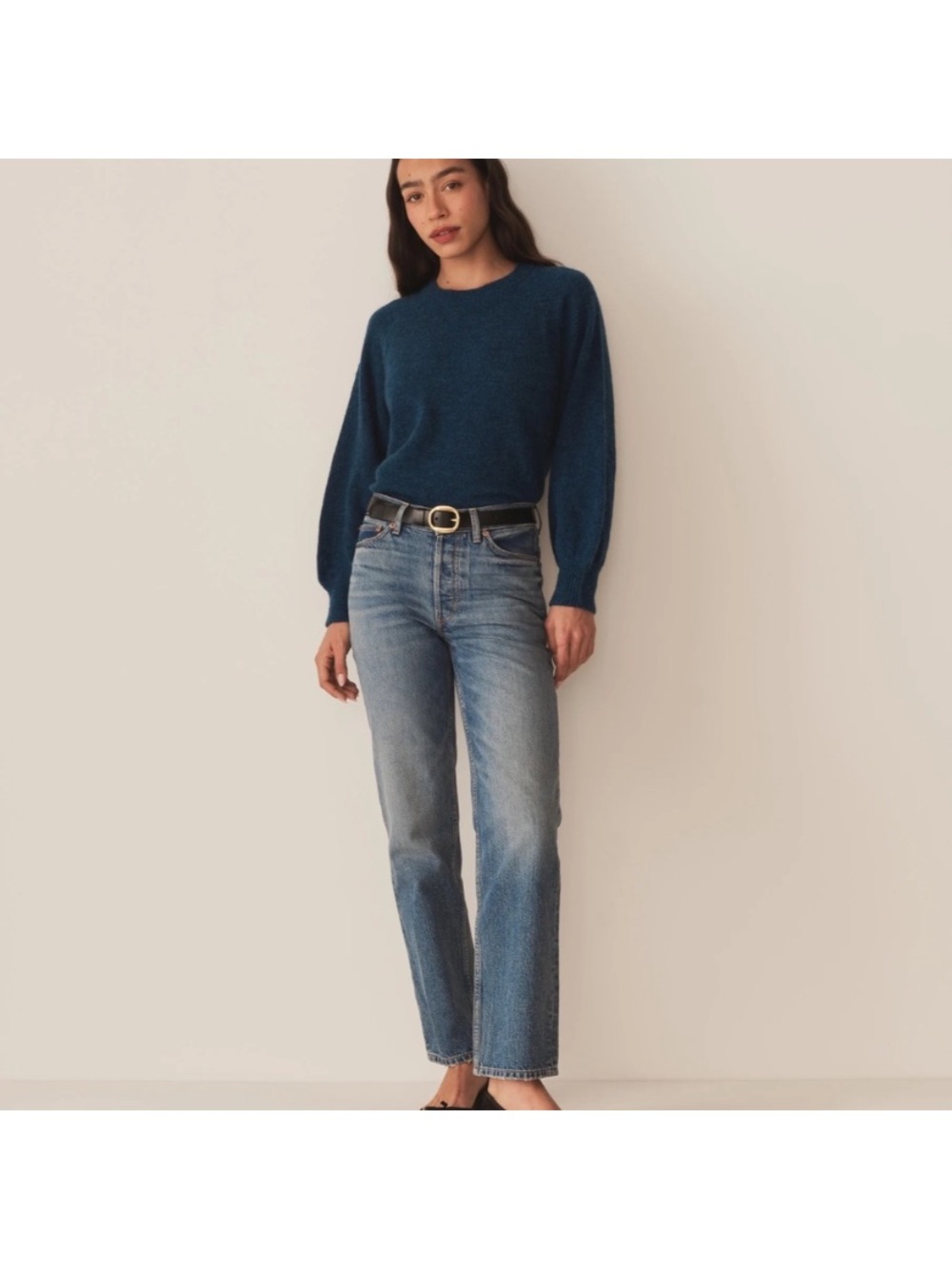 Doen Marsena Wool Alpaca Raglan Crewneck Knit Sweater Top Deep Sapphire Blue - Picture 3 of 12